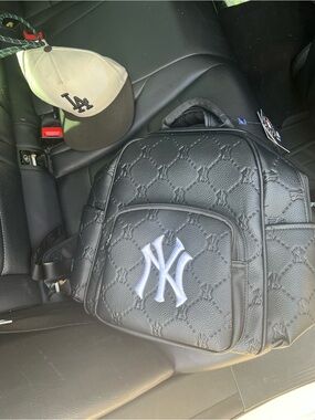 Black Embossed Leather Backpack - MLB Licensed